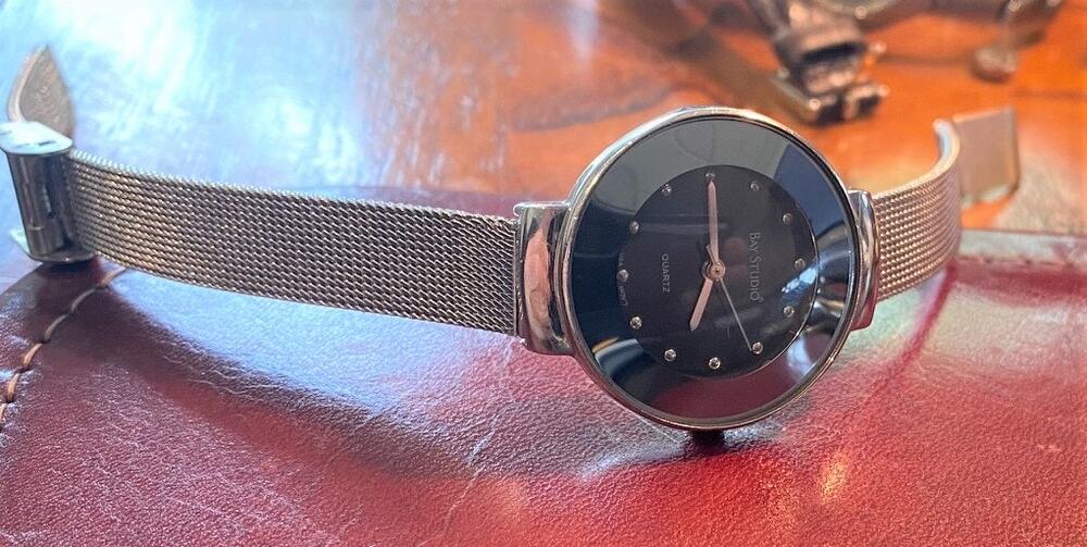 Women's Bay Studio Watch, Silver Tone with Black Face, New Battery